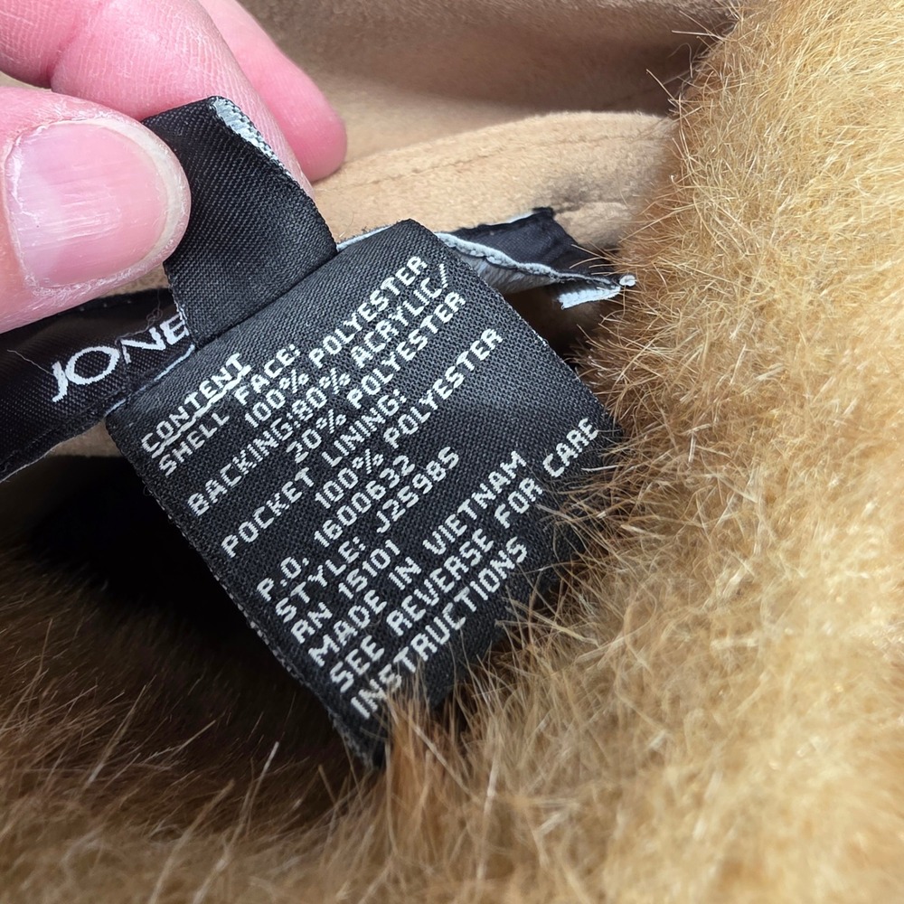 Jones New York Reversible Faux Fur‎ Suede Hooded Coat Tan Brown Plus 2X - Picture 4 of 16